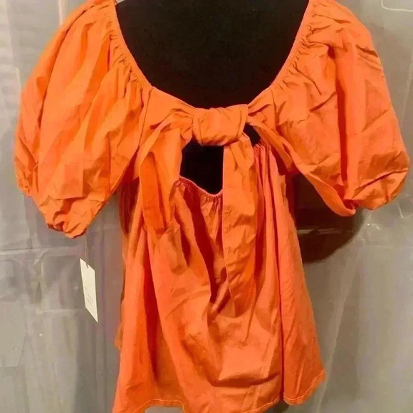 💜3/25 NWT A New Day Orang Top With Puff Sleeves and Bow Tie in Back - Picture 2 of 4